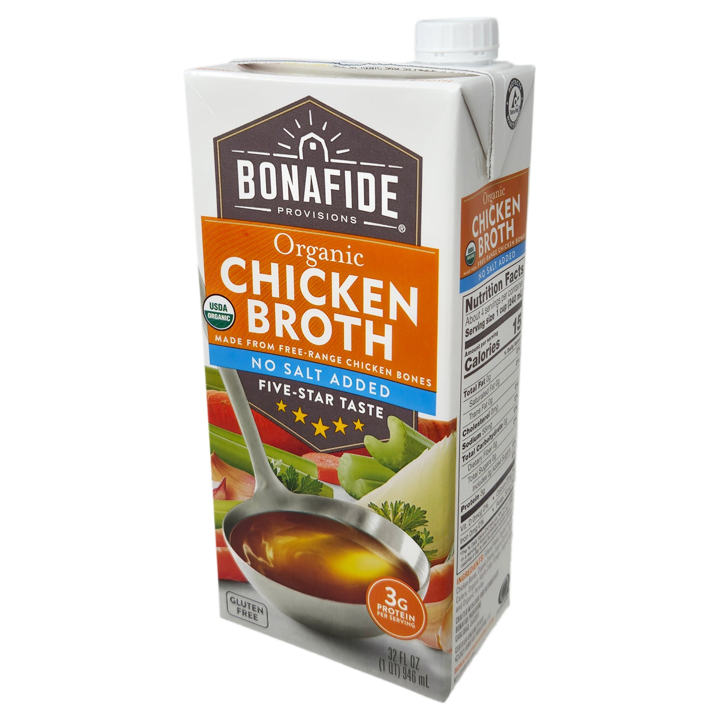Bonafide Provisions Organic No Salt Added Chicken Broth - 32oz.