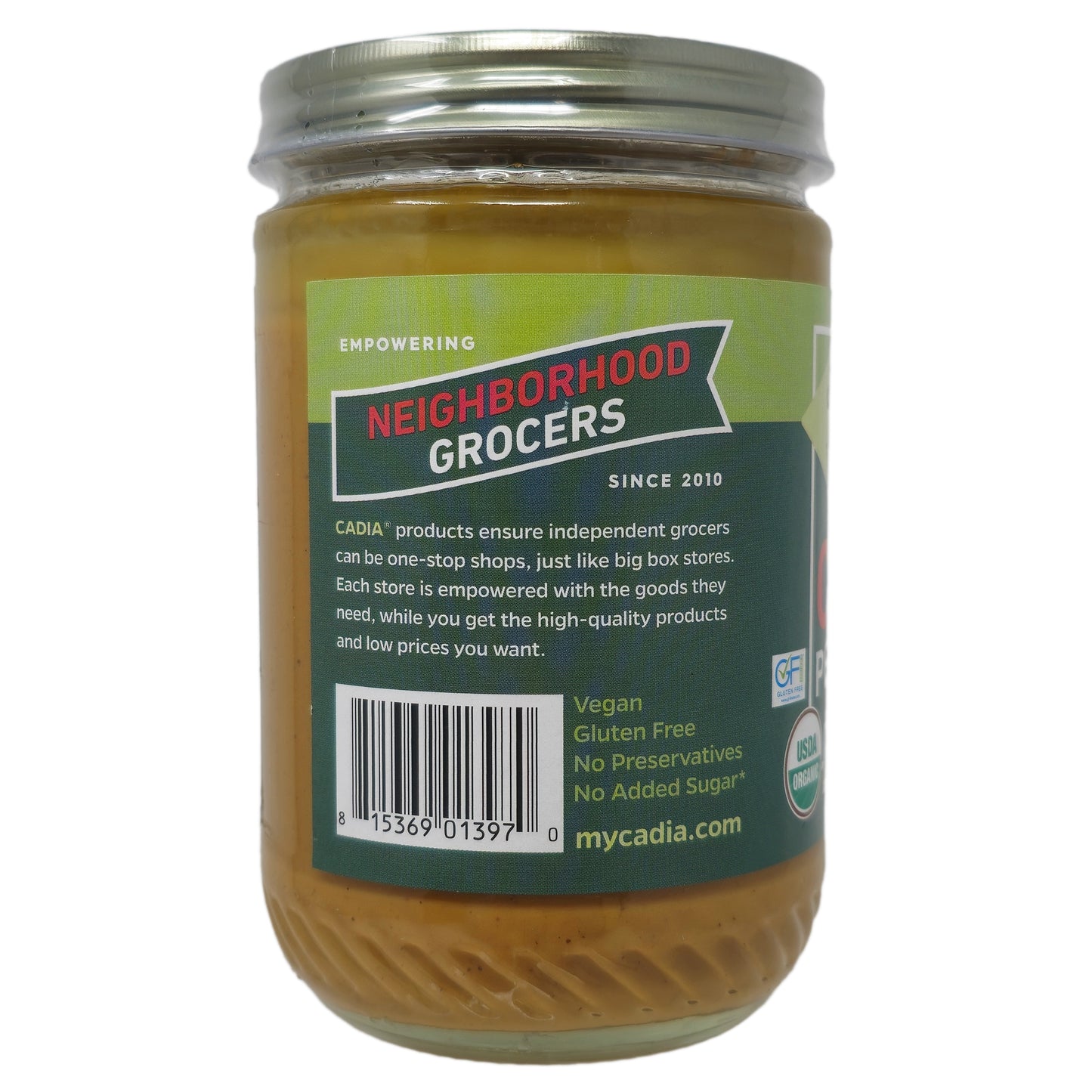 Cadia Organic No Salt Added Creamy Peanut Butter - 16oz.