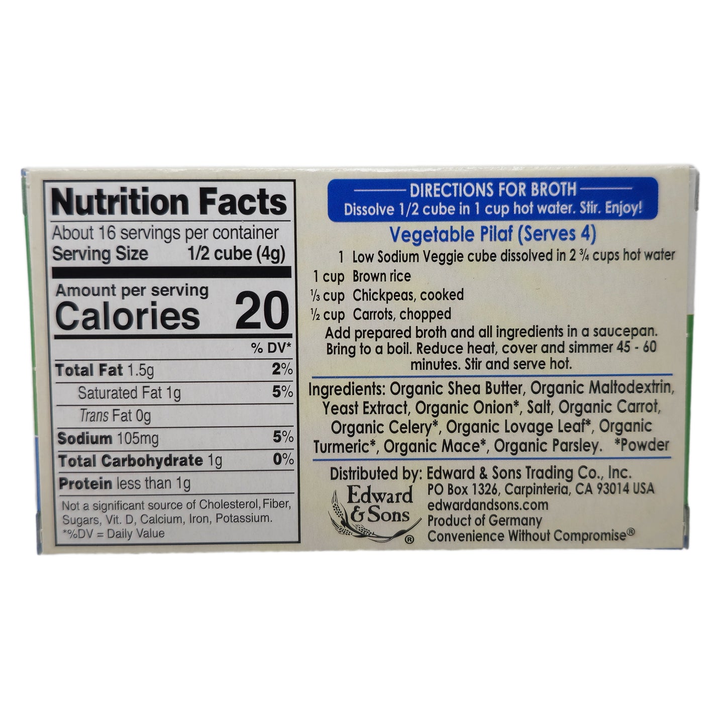 Edward & Sons Low Sodium Garden Veggie Bouillon Cubes - 2.2oz.