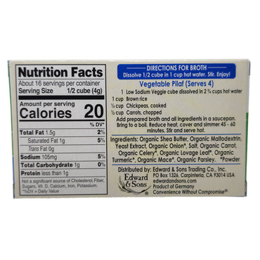 Edward & Sons Low Sodium Garden Veggie Bouillon Cubes - 2.2oz.