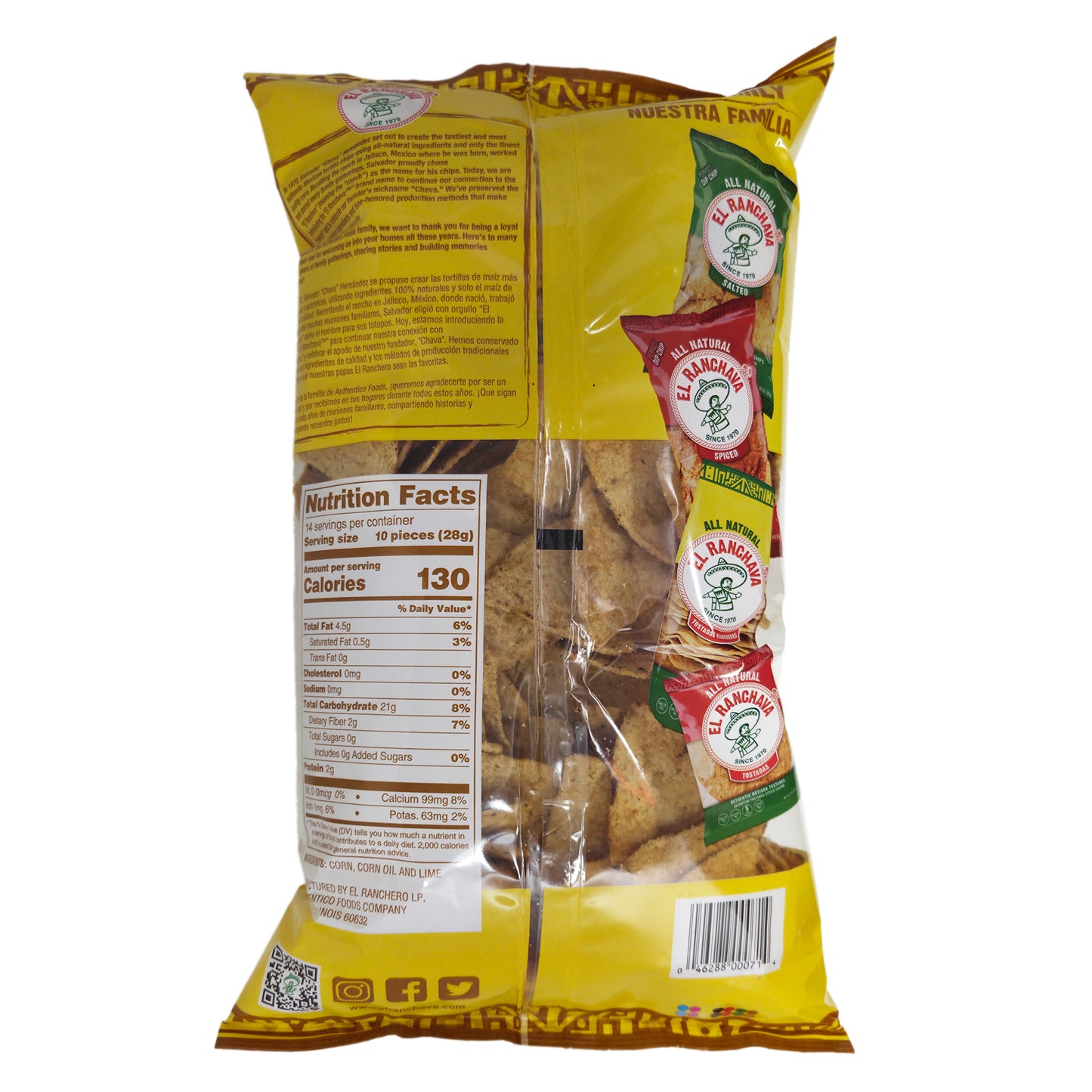 El Ranchava Unsalted Tortilla Chips - 14oz.