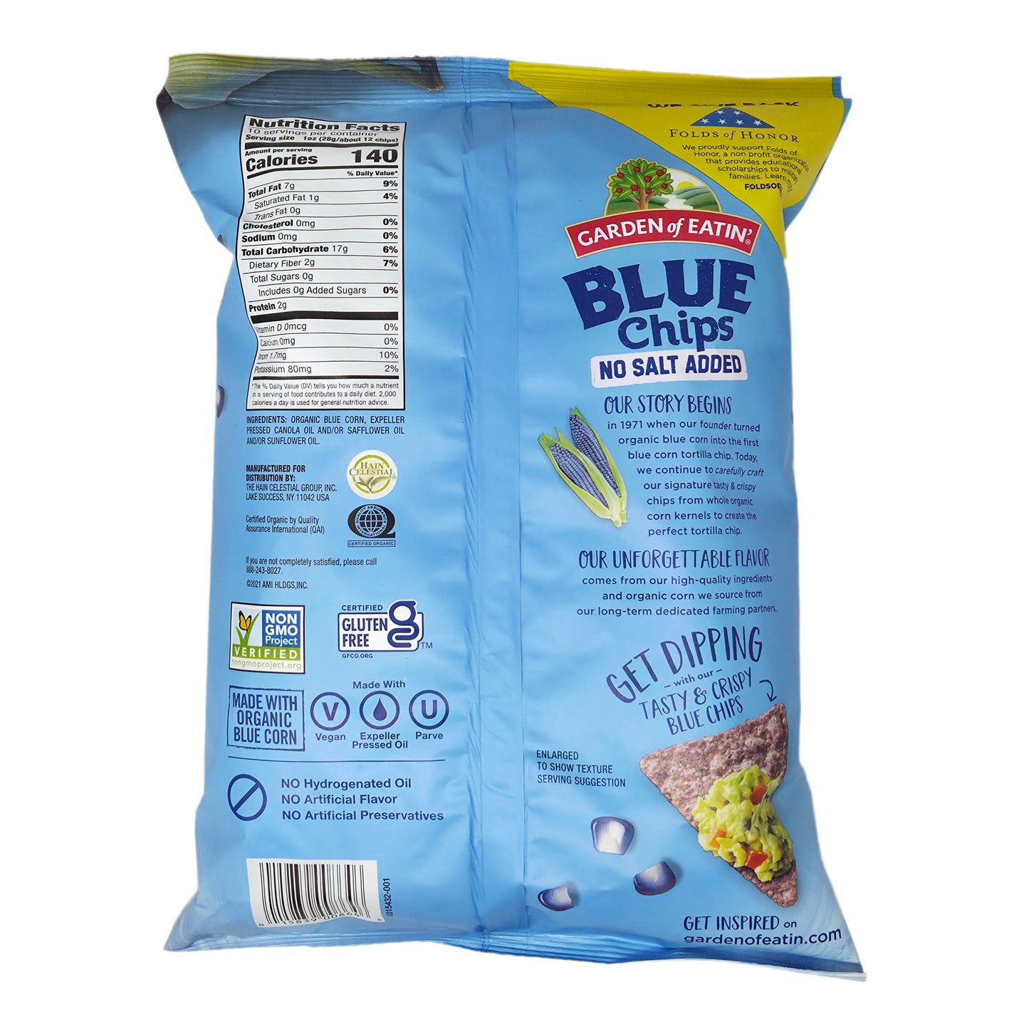 Garden of Eatin' No Salt Added Blue Corn Tortilla Chips- 10oz.