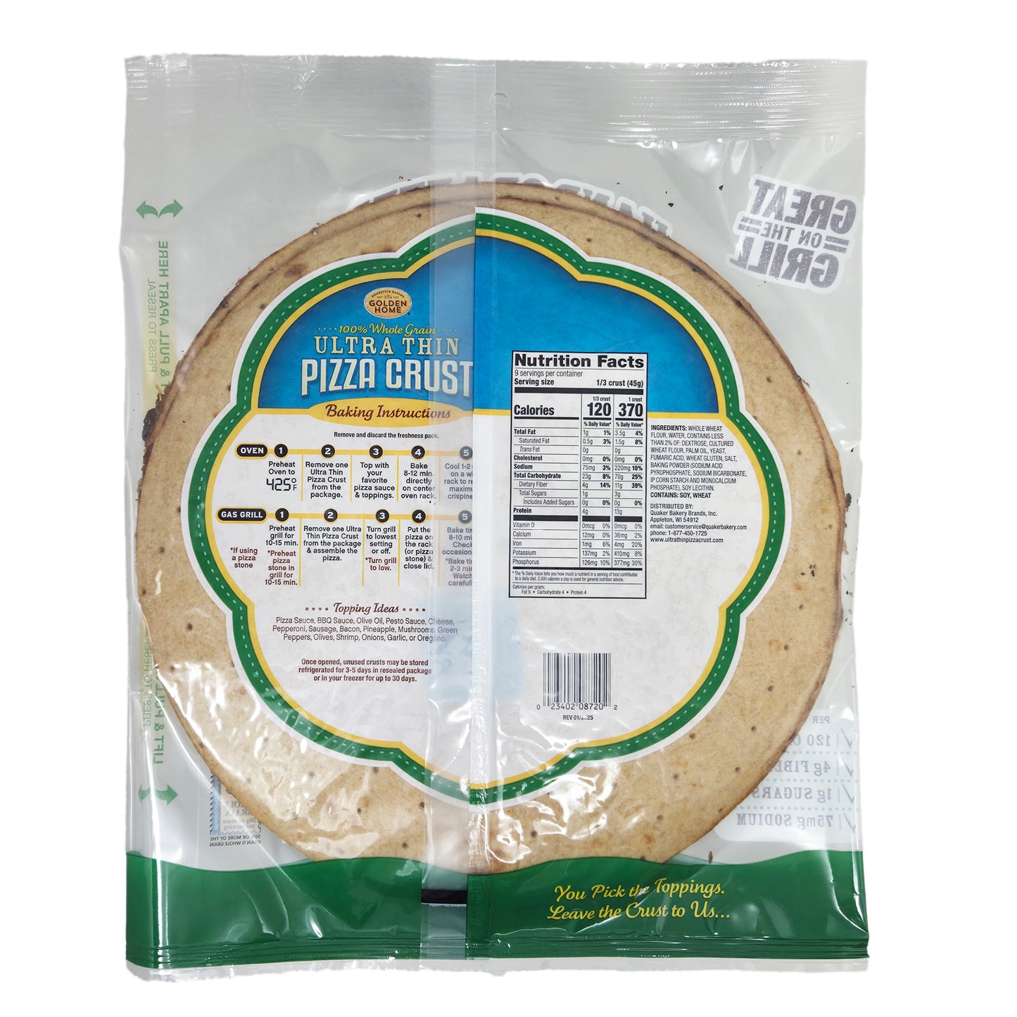 12 inch - Golden Home Whole Grain Ultra Thin Crust Pizza - 14.25oz.