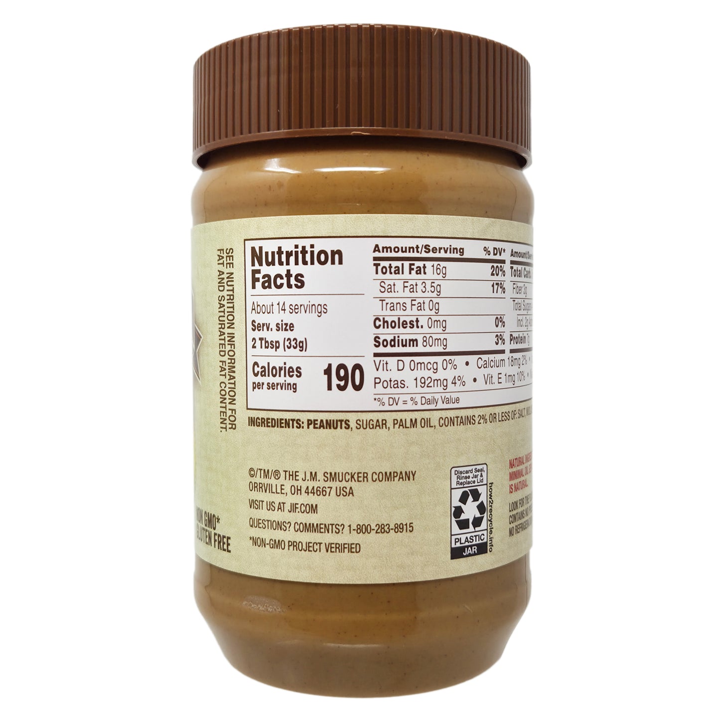 Jif Low Sodium Natural Creamy Peanut Butter - 16oz.