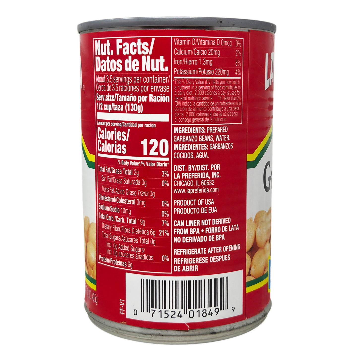 La Preferida Low Sodium Chick Peas - 15oz.
