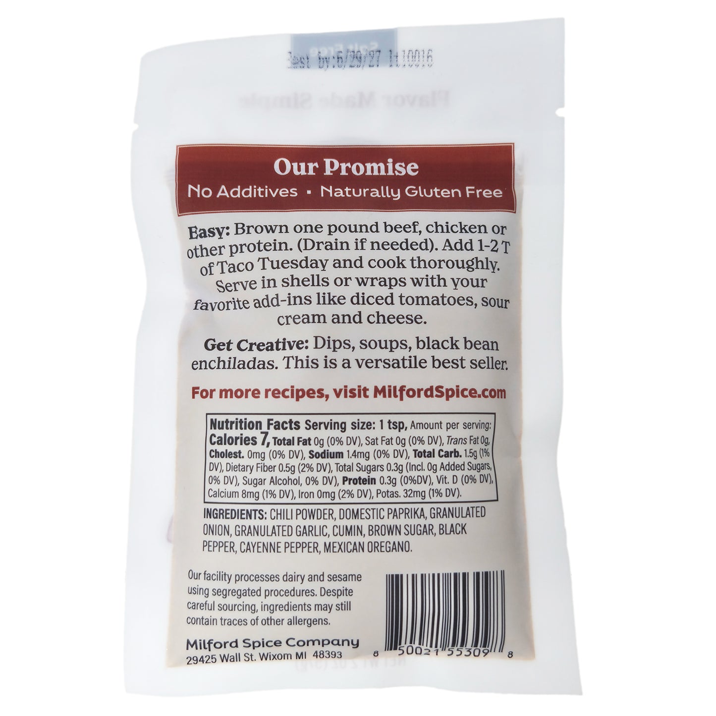 Milford Spice Co. Taco Tuesday Salt Free Seasoning - 2 oz