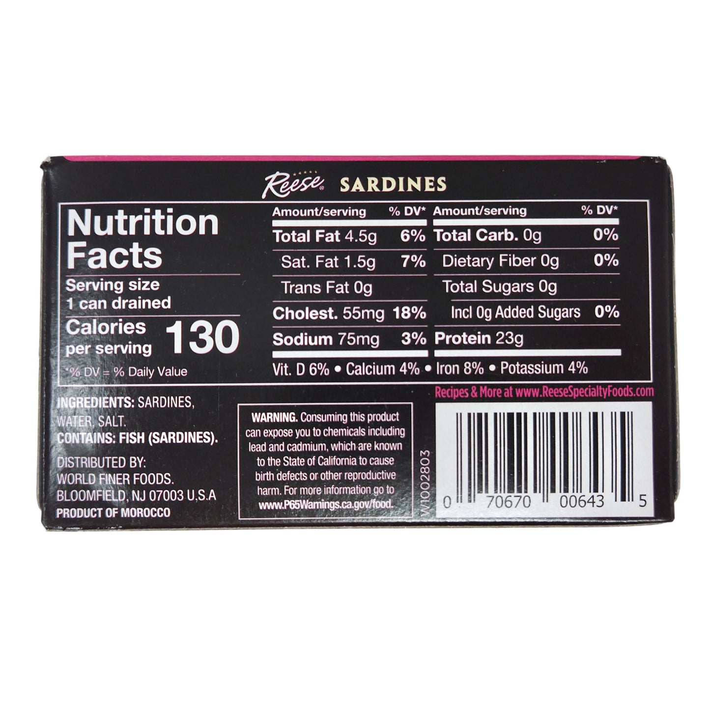 Reese Skinless & Boneless Low Sodium Sardines - 4.375oz.