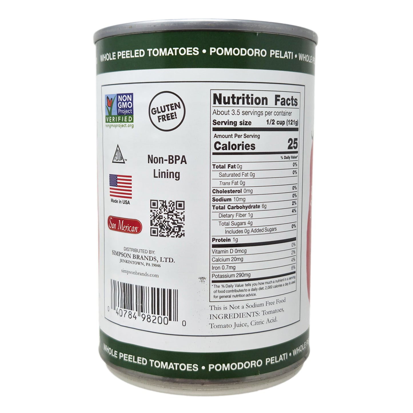 San Merican No Salt Added Whole Peeled Tomatoes Tomatoes - 14.5oz - Healthy Heart Market