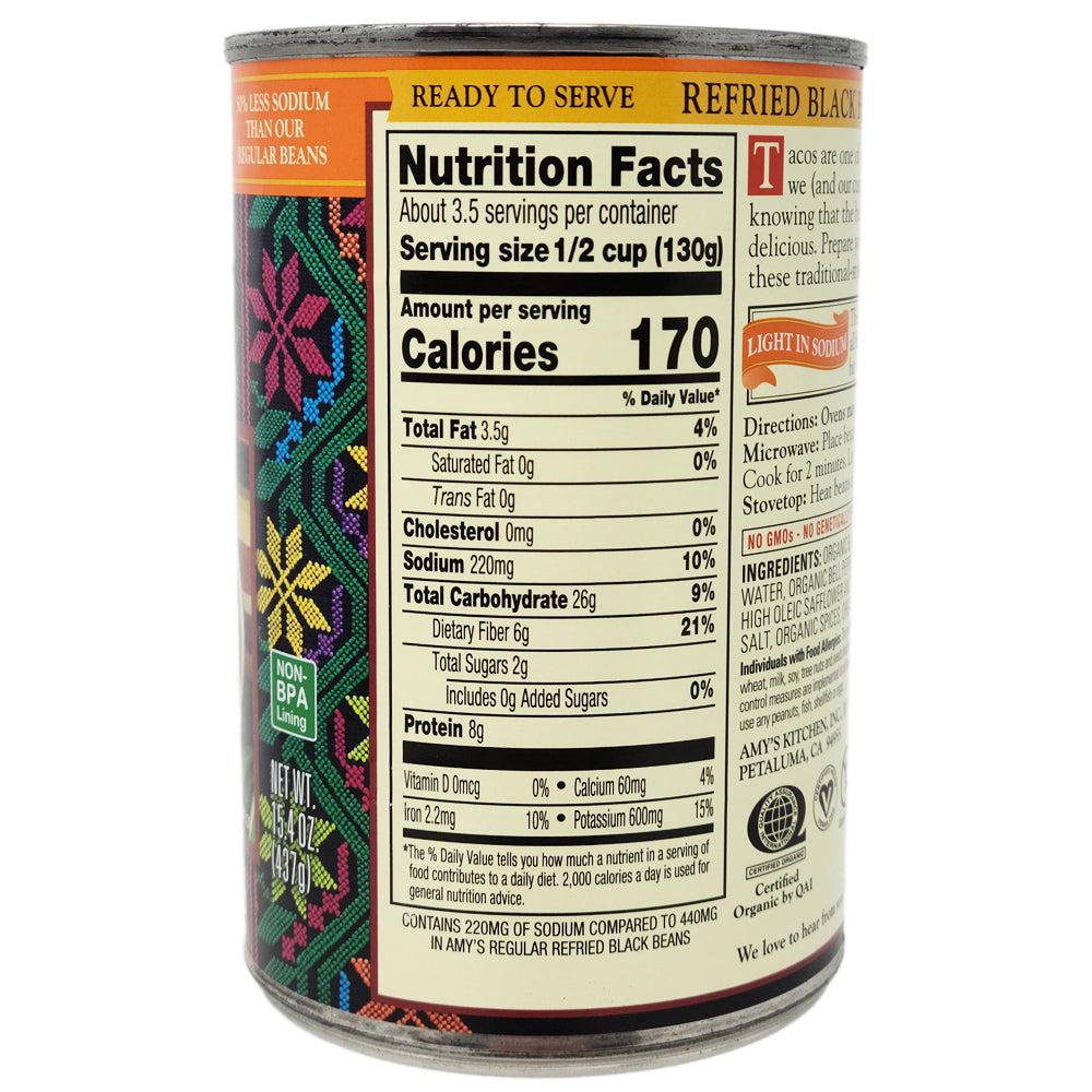 Amy's Organic Light in Sodium Black Refried Beans-15.4 oz