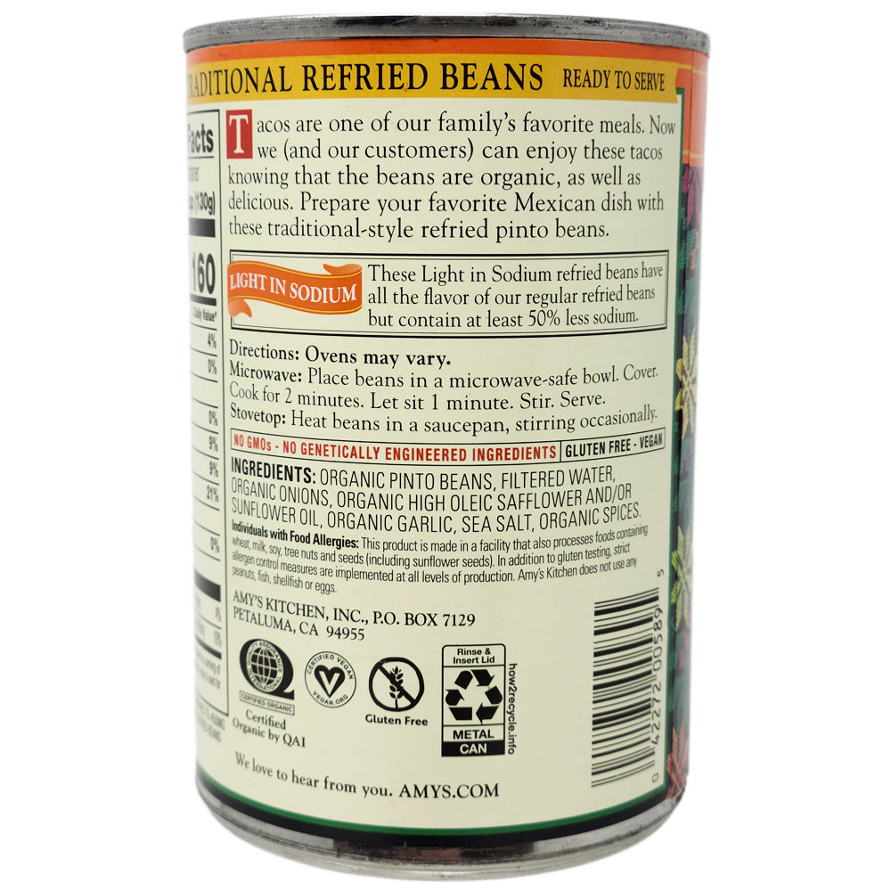 Amy's Organic Traditional Light in Sodium Refried Beans-15.4 oz.