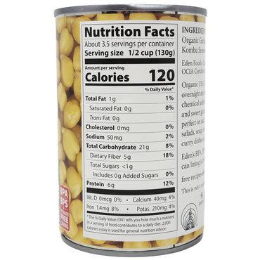 Eden No Salt Added Garbanzo Beans-15 oz.