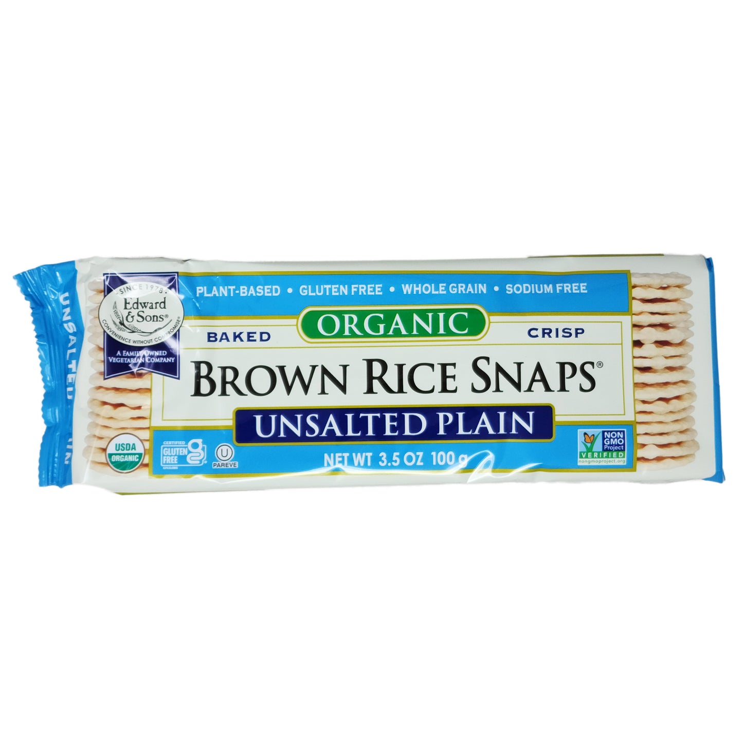 Edward and Sons Brown Rice Snaps Unsalted Plain-3.5 oz.