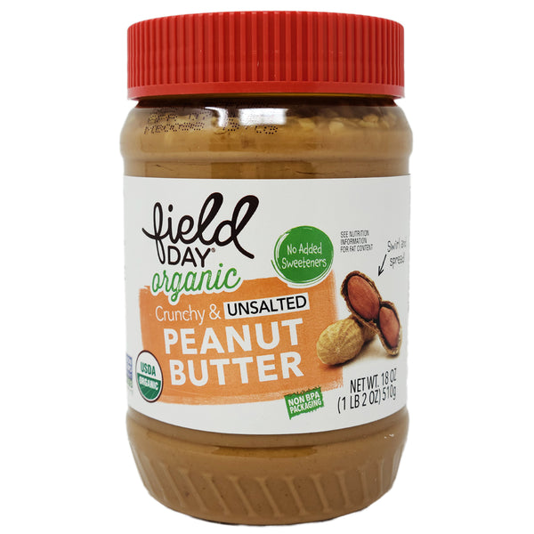 Field Day Organic Crunchy Unsalted Peanut Butter 18 oz. Healthy