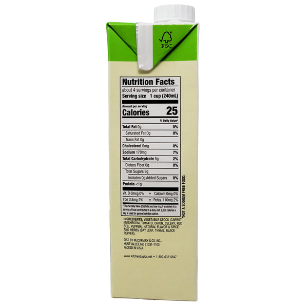 Kitchen Basics Unsalted Vegetable Stock 32oz Healthy Heart Market