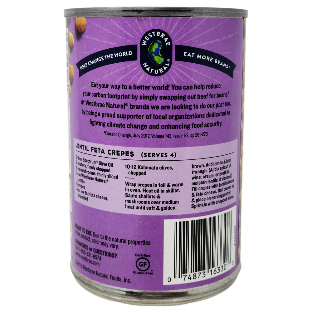 Westbrae Organic No Salt Added Lentil Beans - 15oz.