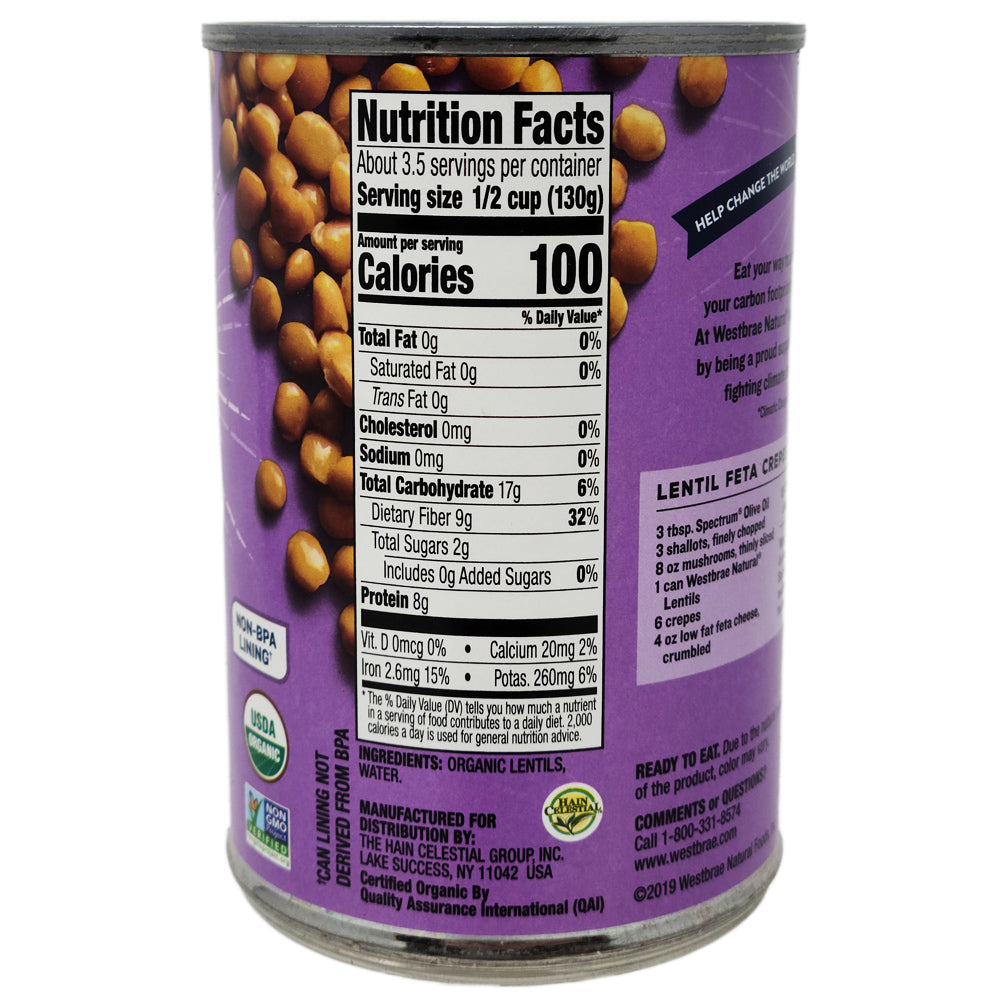 Westbrae Organic No Salt Added Lentil Beans - 15oz.