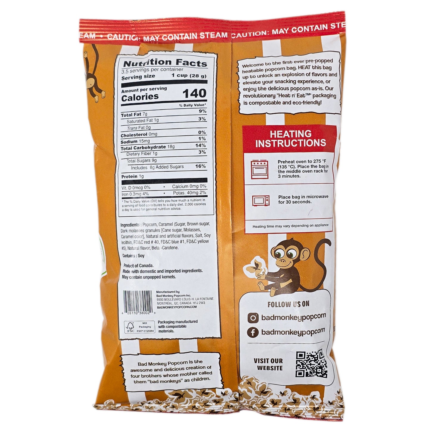 Bad Monkey Heat N' Eat Caramel Popcorn - 3.52 oz