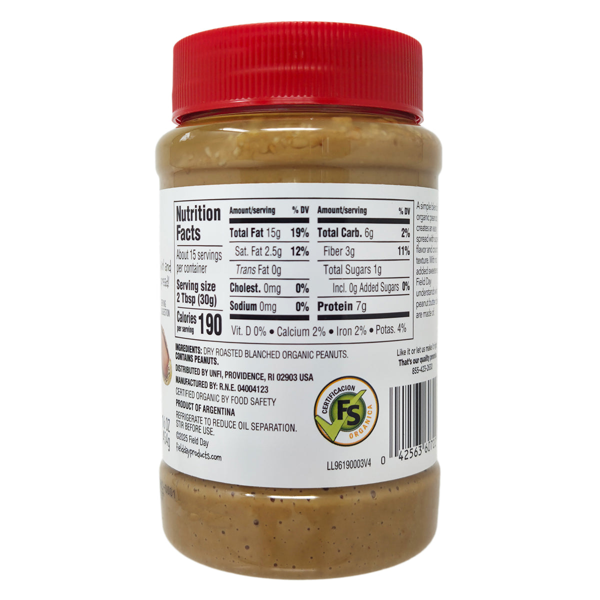 Field Day Organic Crunchy Unsalted Peanut Butter - 16 oz.
