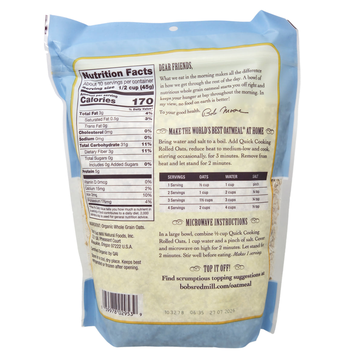 Bob's Red Mill Quick Cooking Rolled Oats - 16 oz.