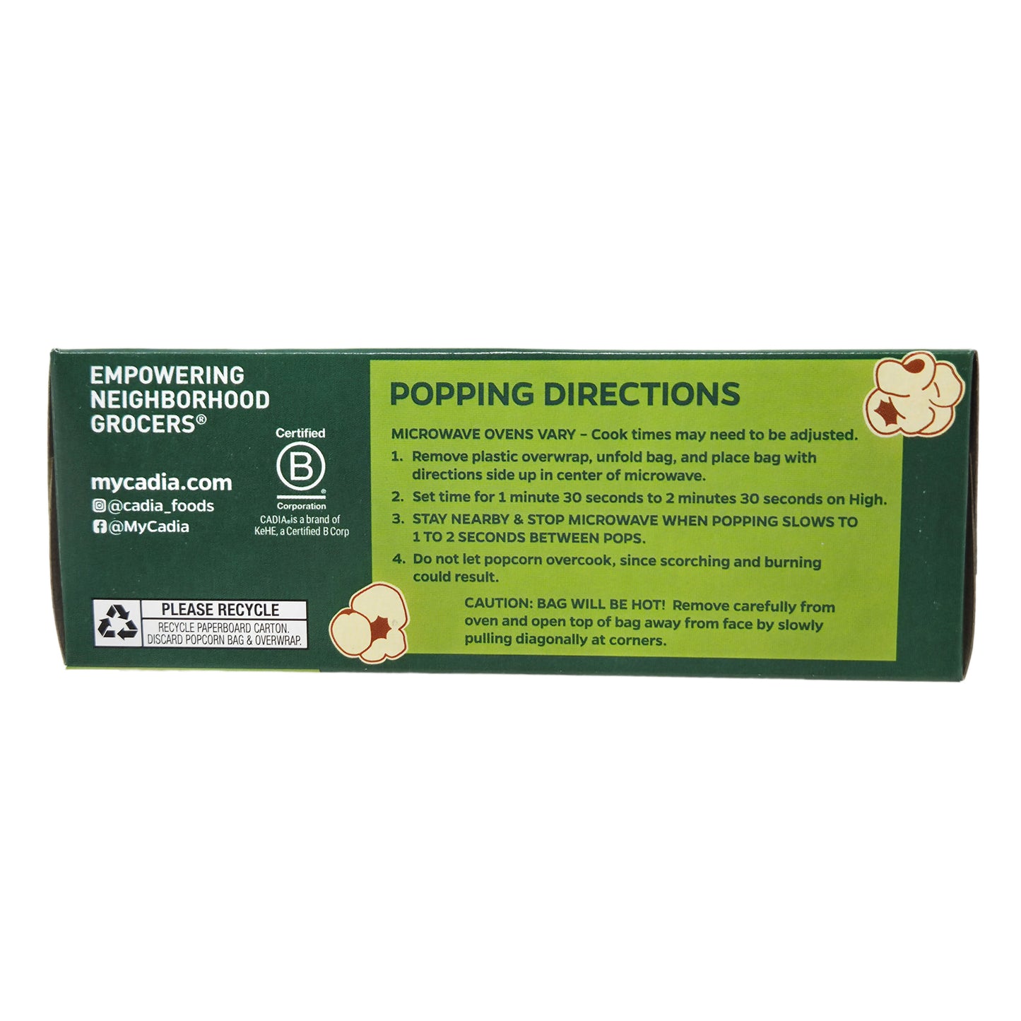 3 Pack Cadia Organic Unsalted Microwave Popcorn - 8.4oz - Healthy Heart Market