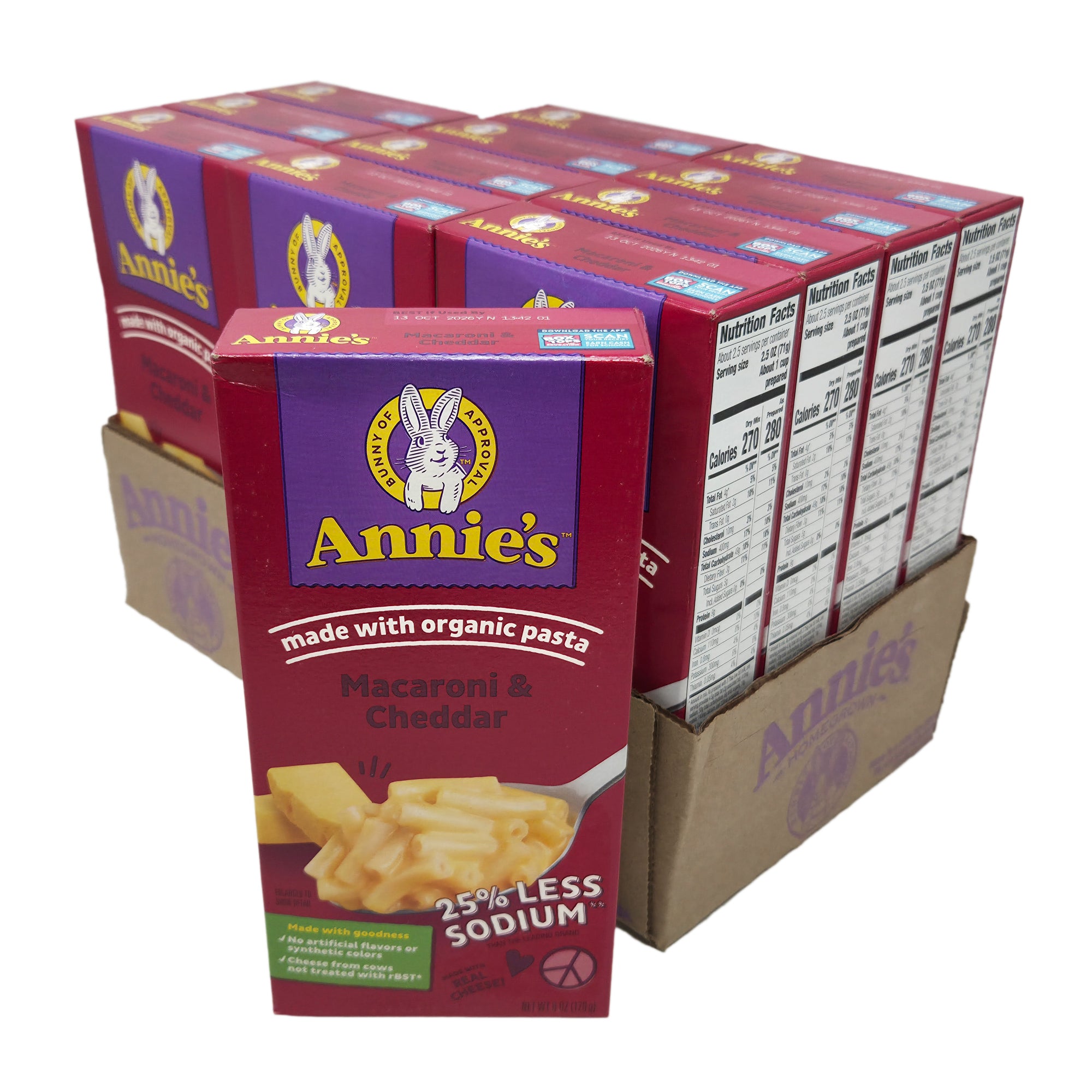 Case of 12 Annie's 25% Less Sodium Macaroni & Cheddar 6oz