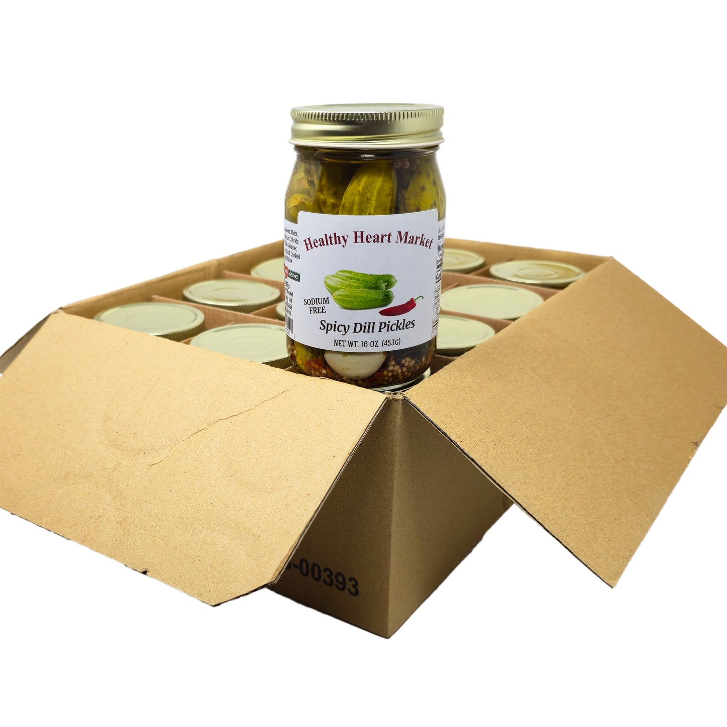 Case of 12 Healthy Heart Market Sodium Free Spicy Dill Pickles- 16oz.