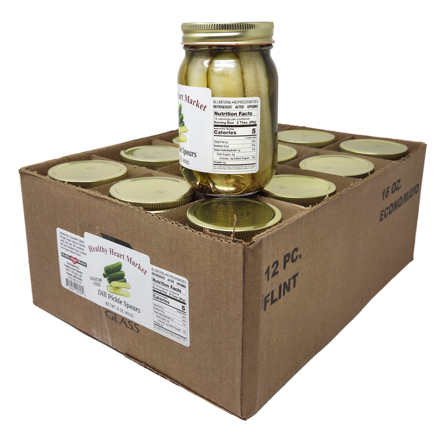 Case of 12 Healthy Heart Market Sodium Free Dill Pickle Spears - 16oz - Healthy Heart Market