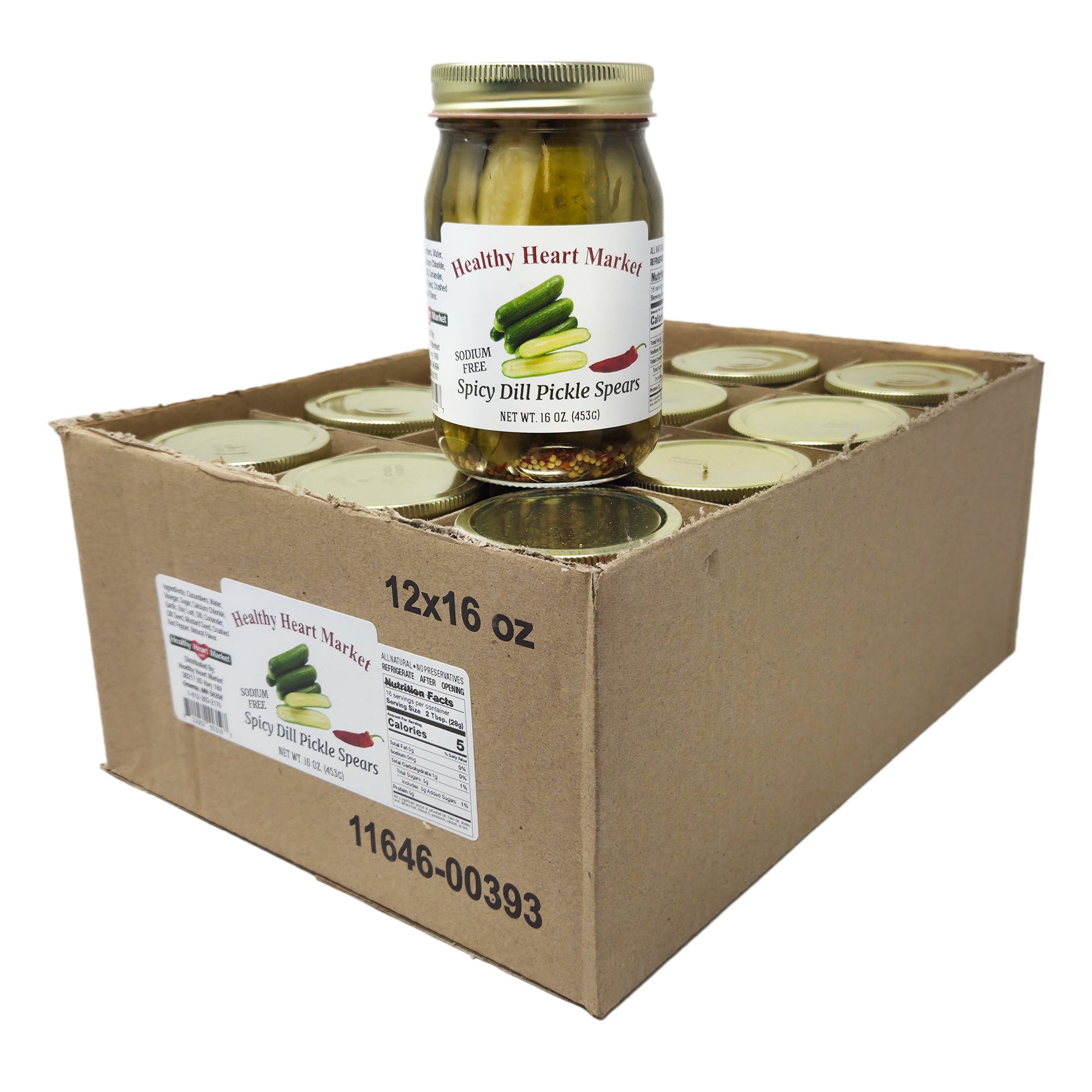 Case of 12 Healthy Heart Market Sodium Free Spicy Dill Pickle Spears - 16oz - Healthy Heart Market