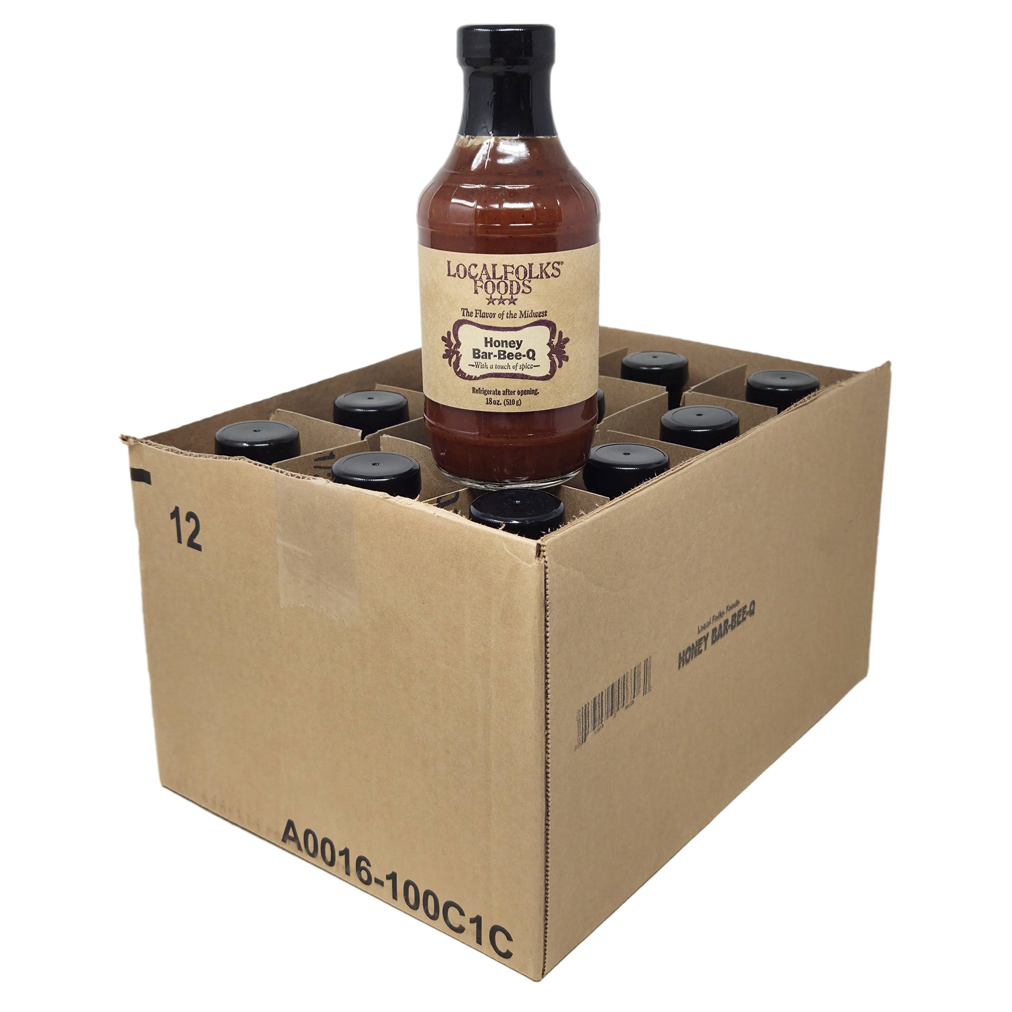 Case of 12 LocalFolks Foods Honey Bar-Bee-Q Sauce 18oz.
