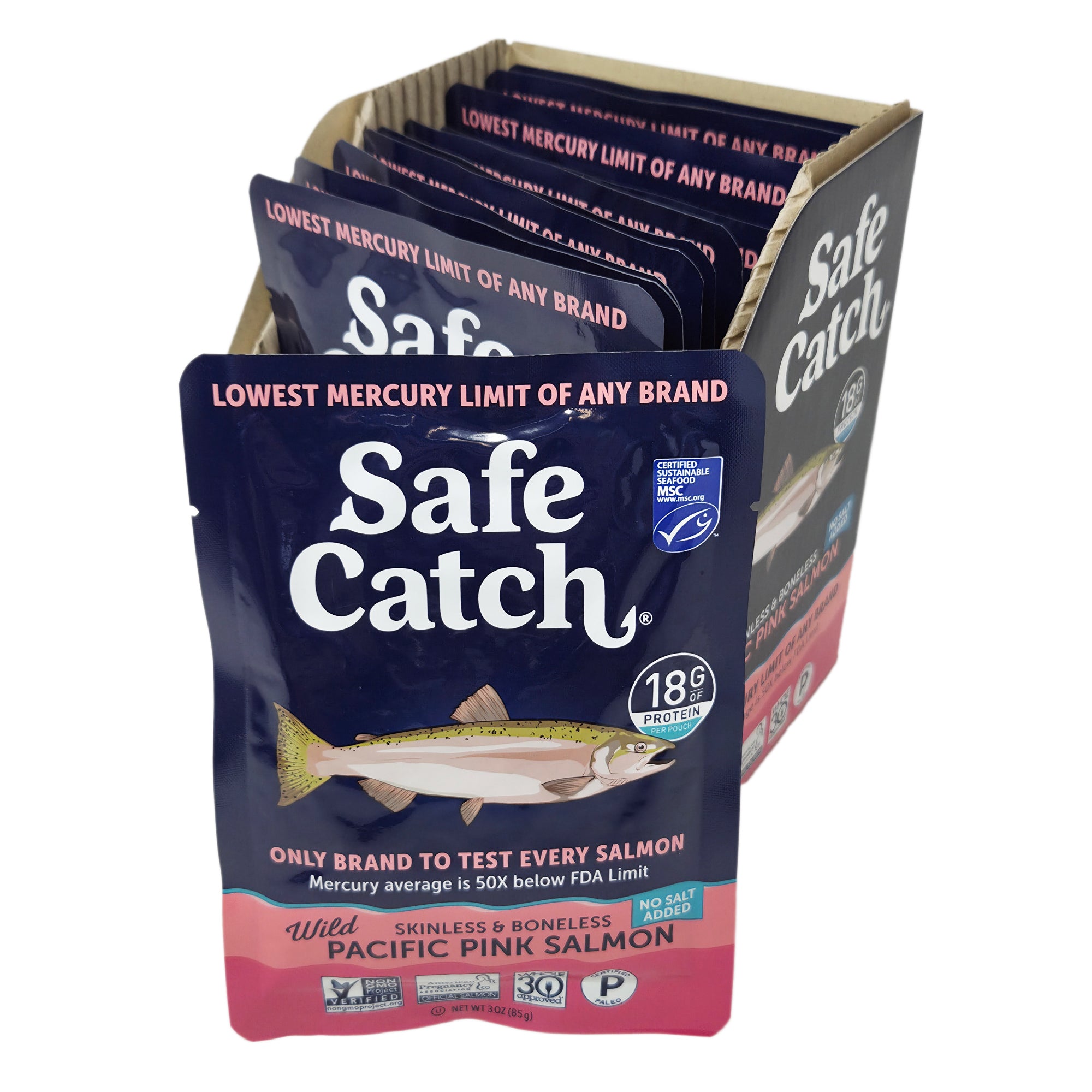 Case of 12 Safe Catch Pink Salmon No Salt Added Pouches