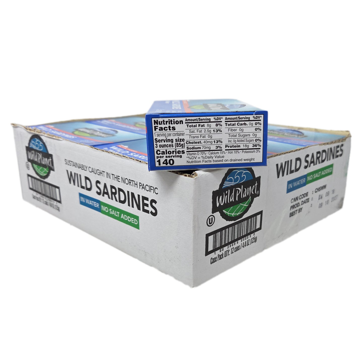 Case of 12 Wild Planet No Salt Added Sardines In Water 4.4oz