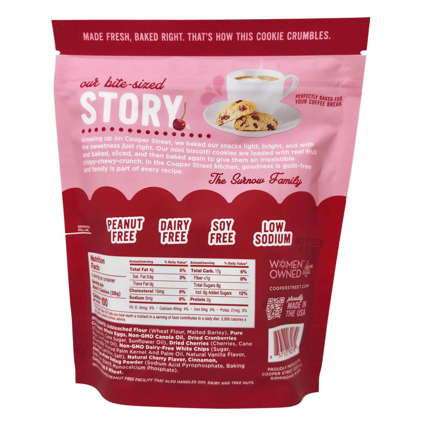 Cooper Street Snacks Twice Baked Cherry White Chip Cookies - 5oz.