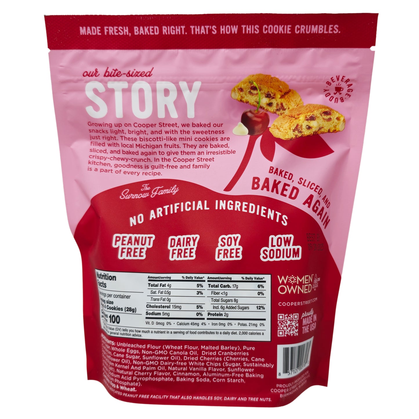 Cooper Street Snacks Twice Baked Cherry White Chip Cookies - 5oz.