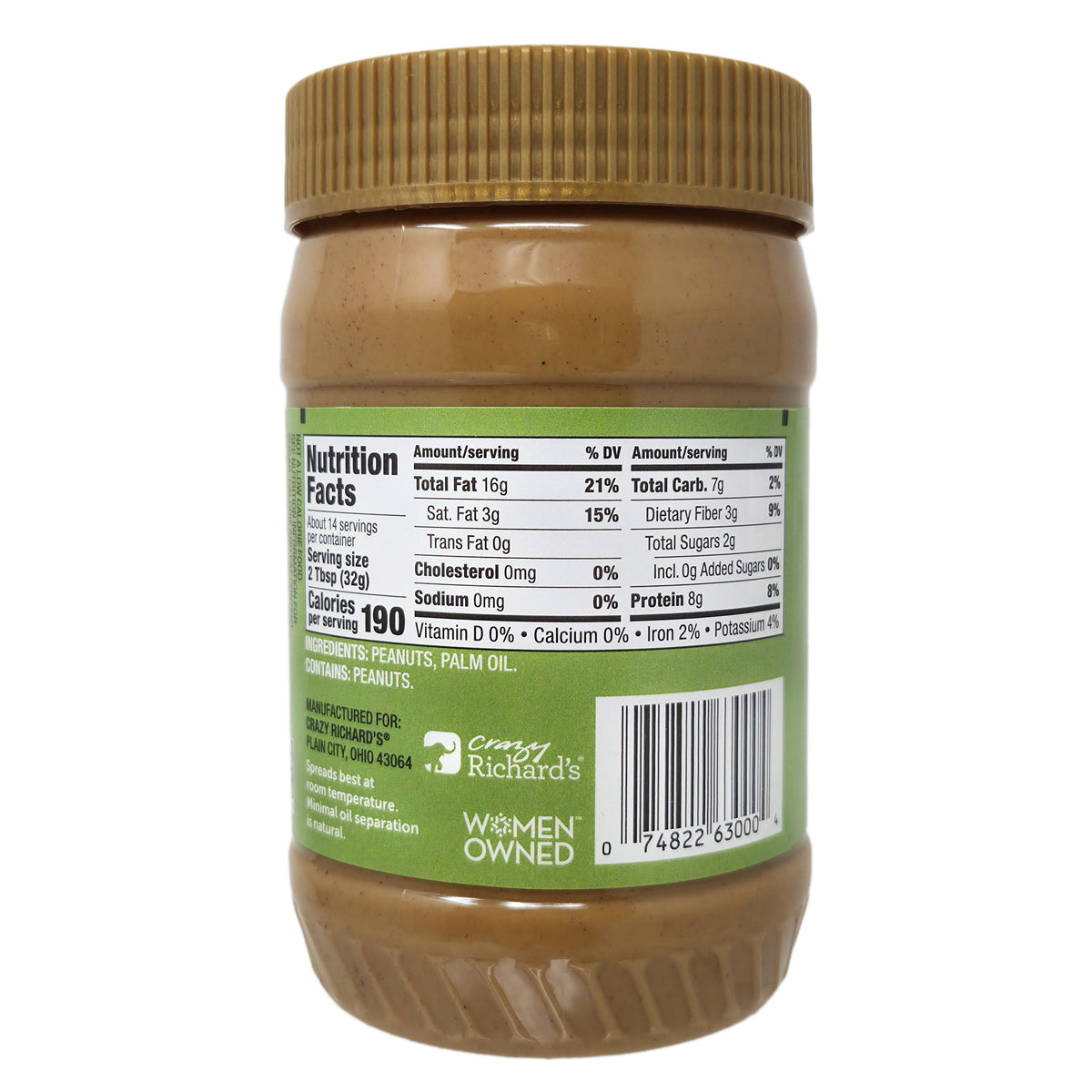 Crazy Richard's No Stir No Salt, No Sugar Added Creamy Peanut Butter Spread - 16oz