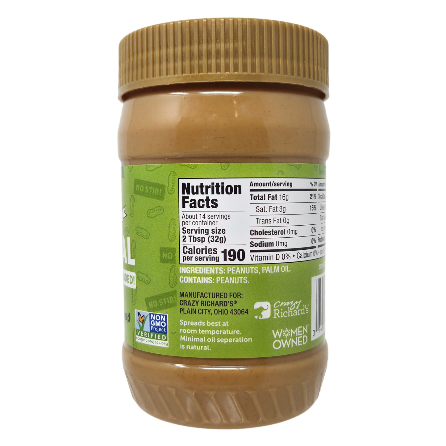 Crazy Richard's No Stir No Salt, No Sugar Added Creamy Peanut Butter Spread - 16oz