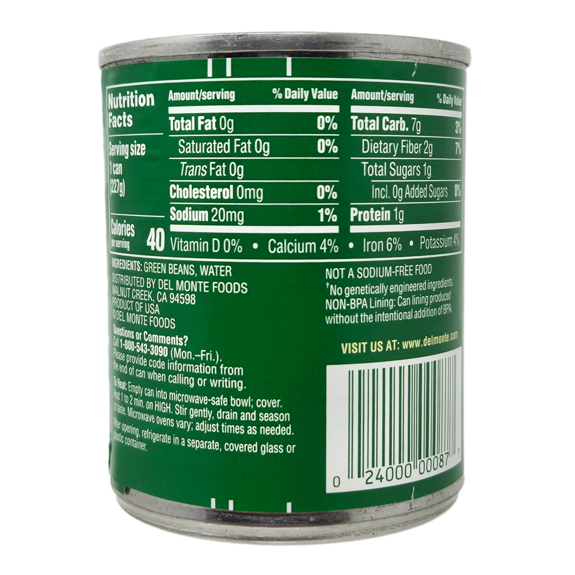 Del Monte No Salt Added Cut Green Beans - 8oz. - Healthy Heart Market