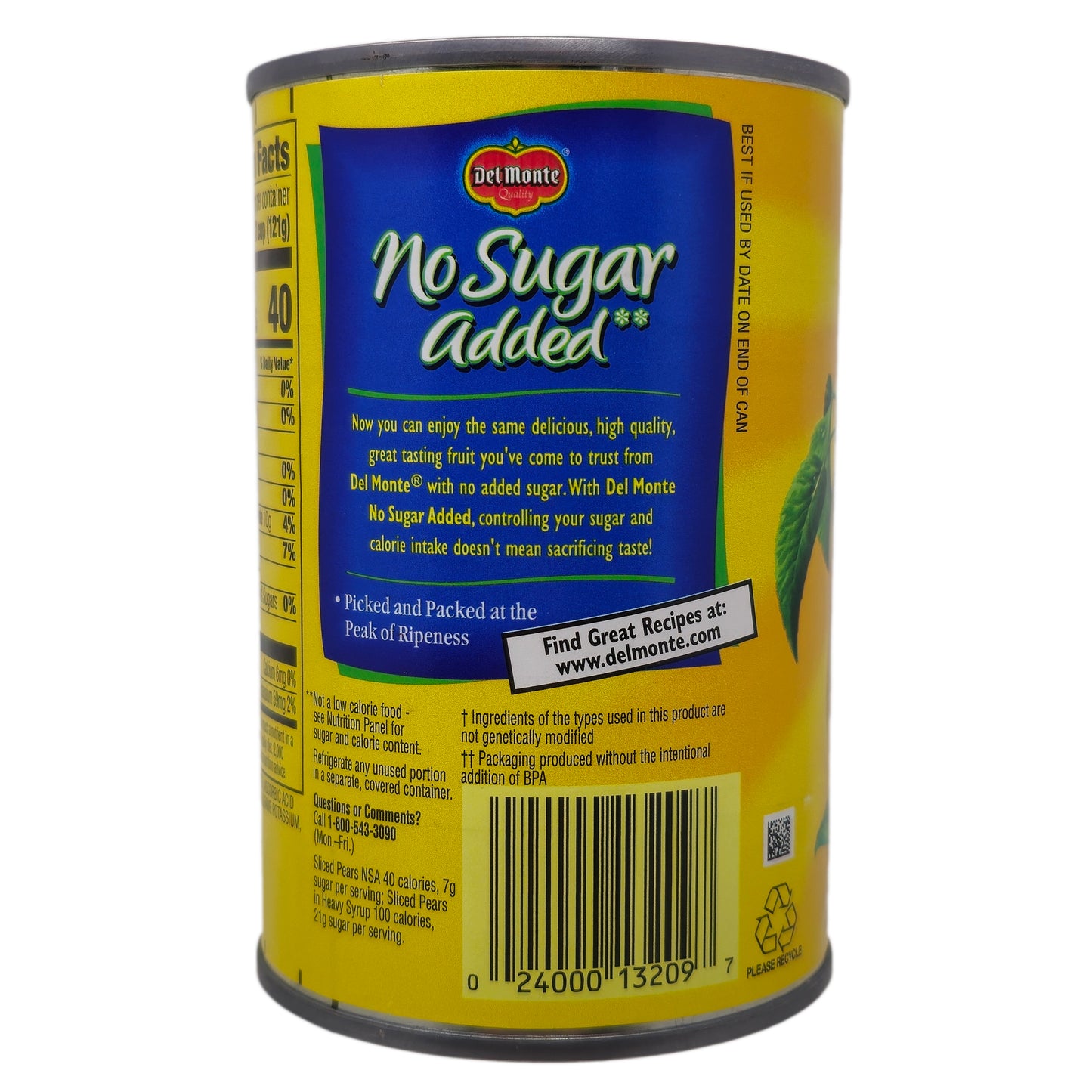 Del Monte No Sugar Added Sliced Pears - 14.5oz.