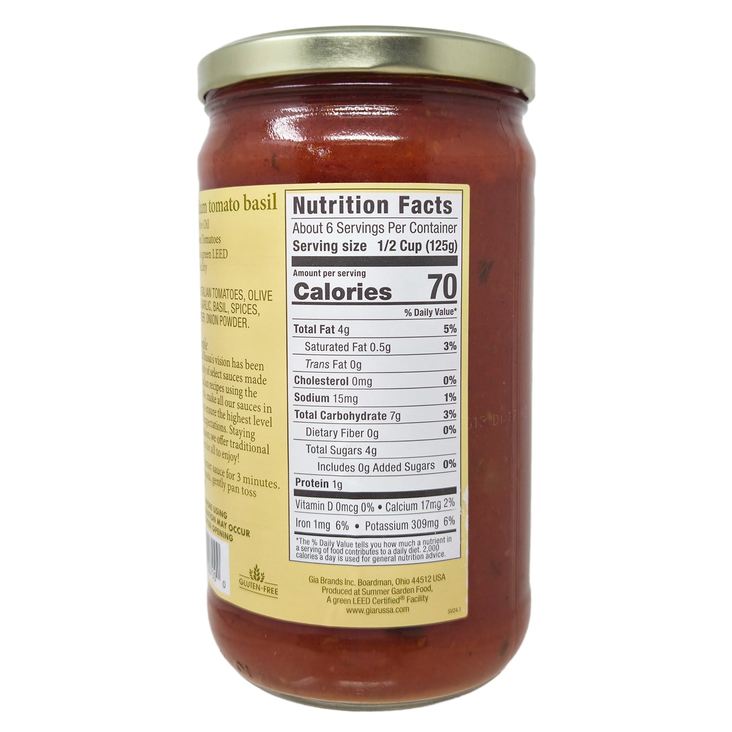 Gia Russa Low Sodium Tomato Basil Pasta Sauce - 24oz.