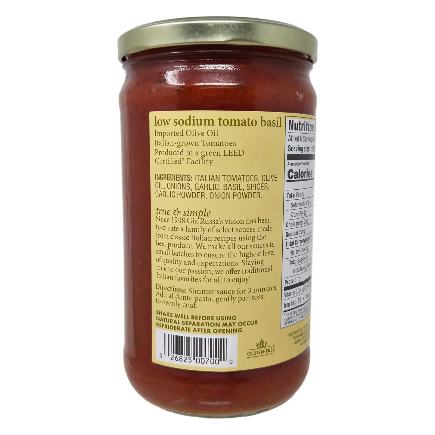 Gia Russa Low Sodium Tomato Basil Pasta Sauce - 24oz.