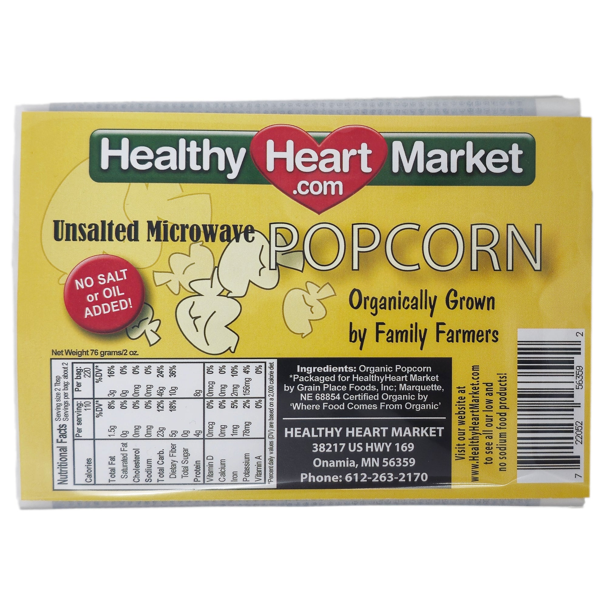 Healthy Heart Market No Salt Microwave Popcorn-single pack-2 oz.