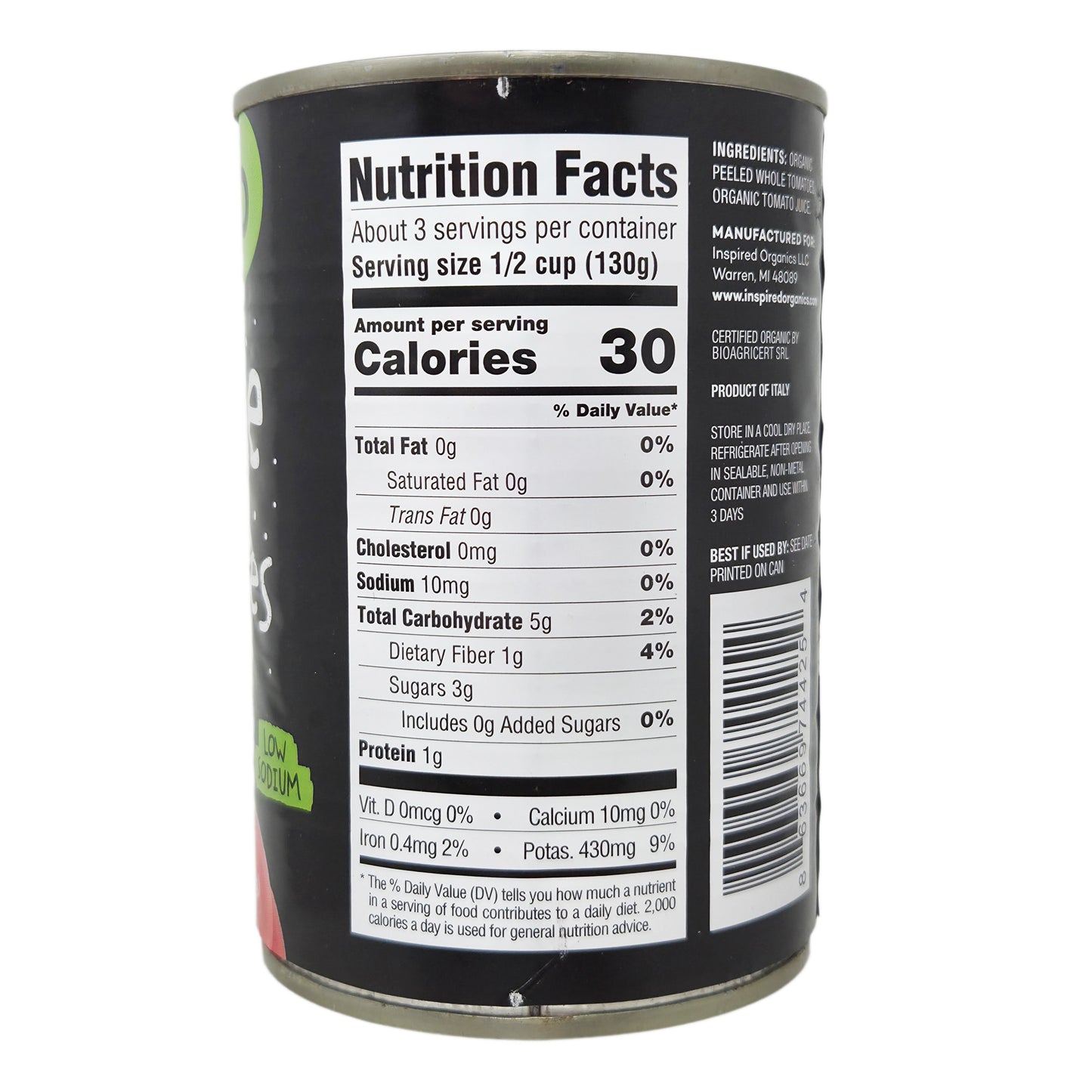 Inspired Organics Low Sodium Whole Peeled Tomatoes - 14.1 oz