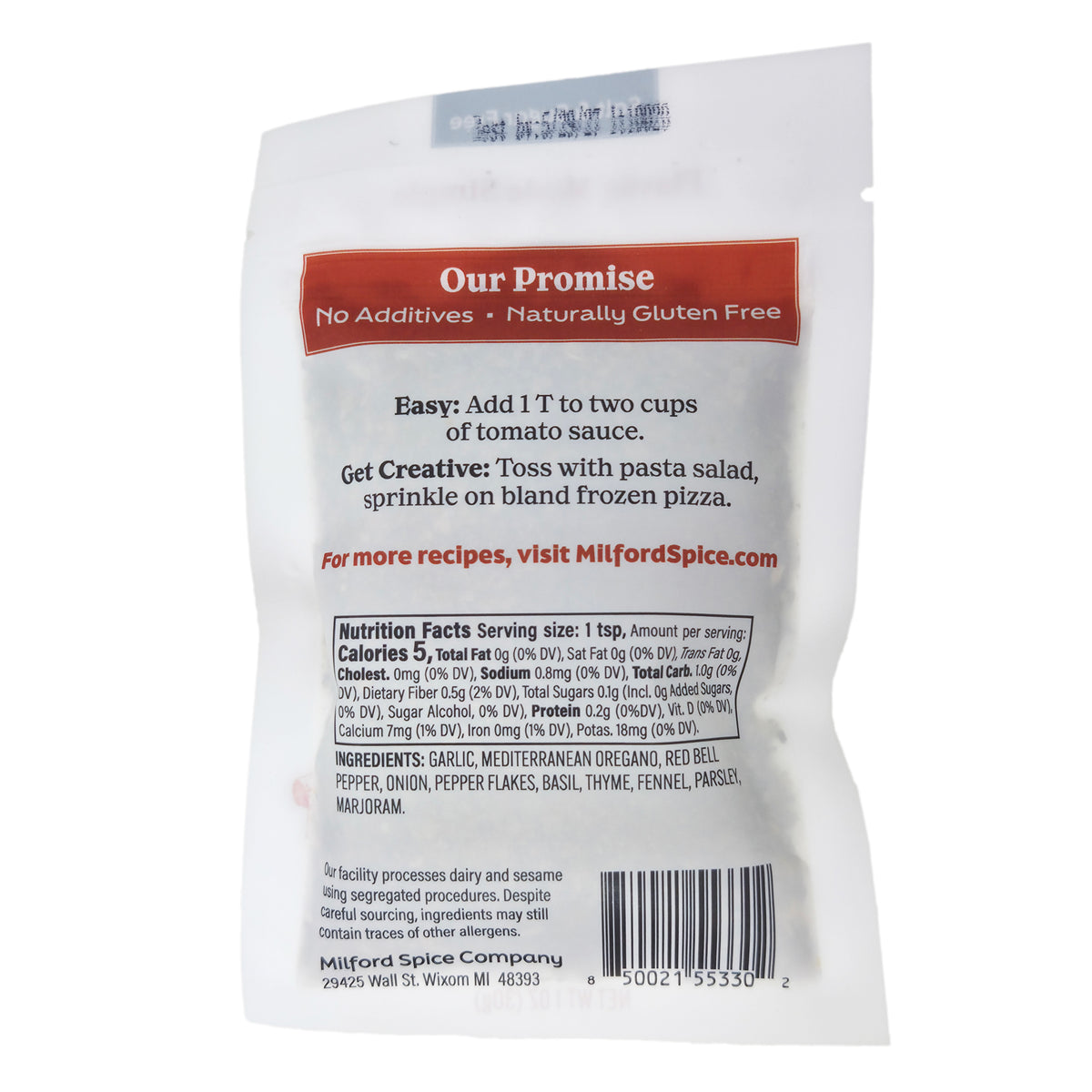 Milford Spice Co. Johnny Pizza Salt Free Seasoning - 1.oz