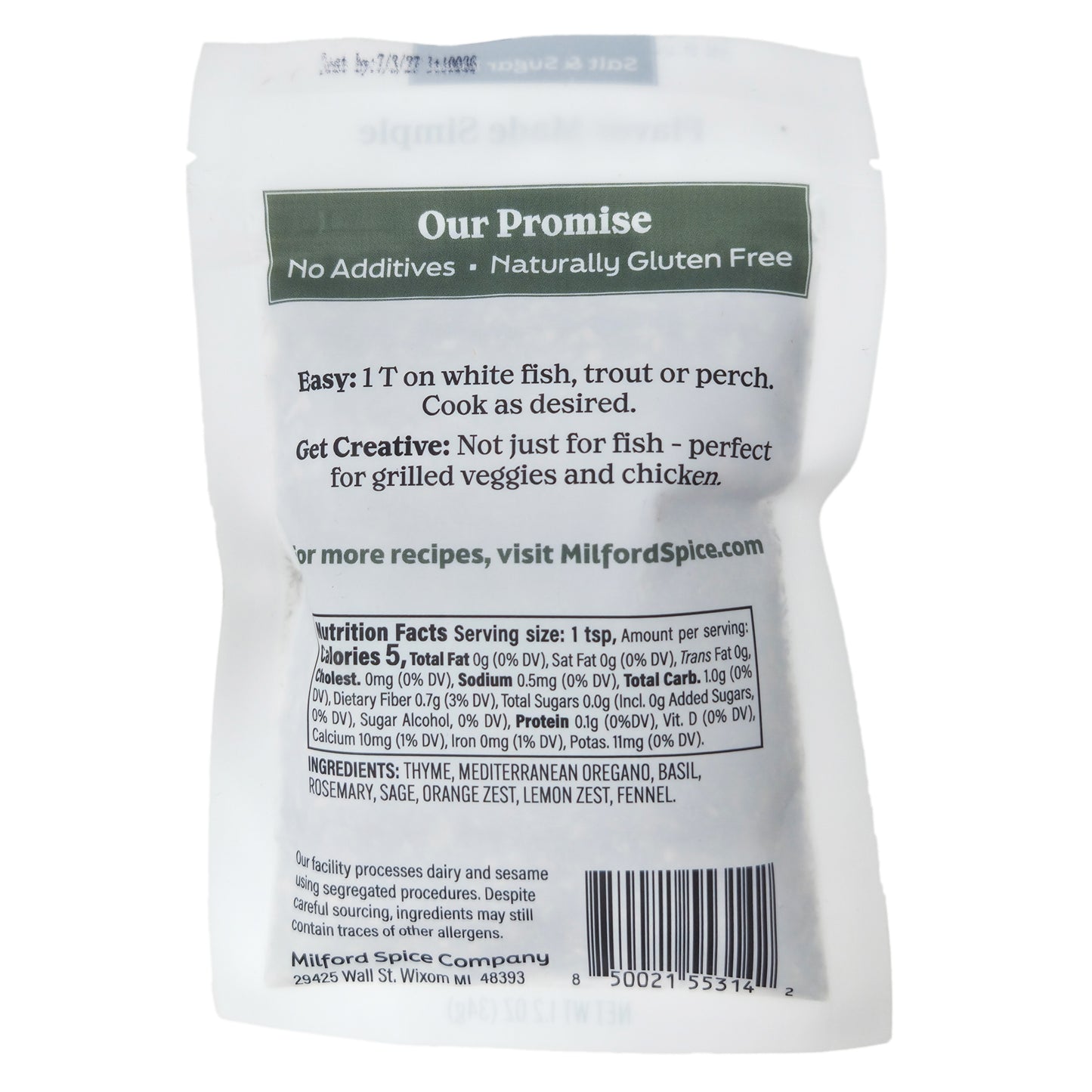 Milford Spice Co. Fish Delish Salt Free Seasoning - 1.2 oz