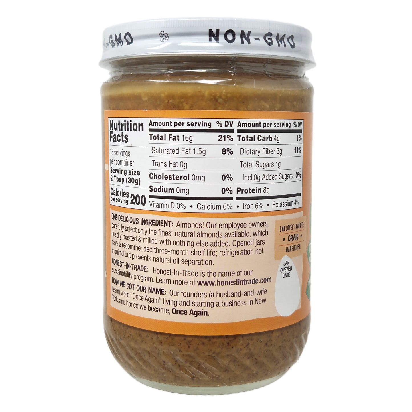 Once Again No Salt Added Crunchy Almond Butter - 16oz