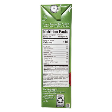 Pacific Organic Light in Sodium Roasted Red Pepper & Tomato Soup - 32oz.