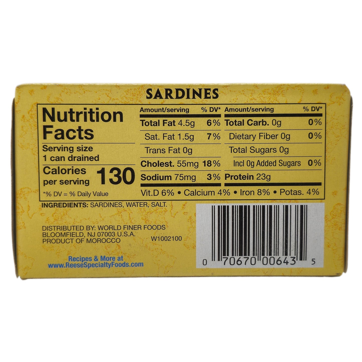 Reese Skinless & Boneless Low Sodium Sardines - 4.37oz.