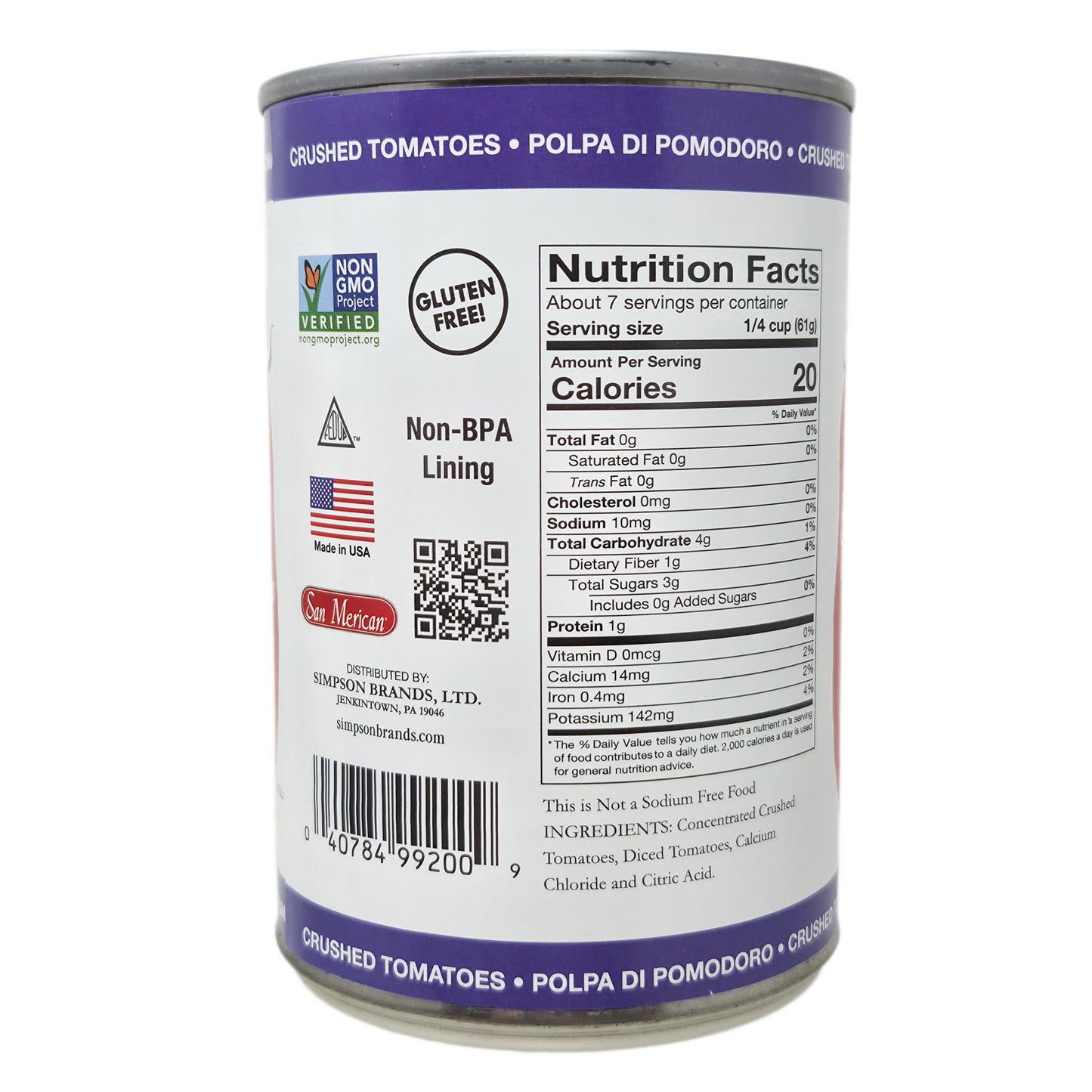 San Merican No Salt Added Crushed Tomatoes - 14.5oz - Healthy Heart Market