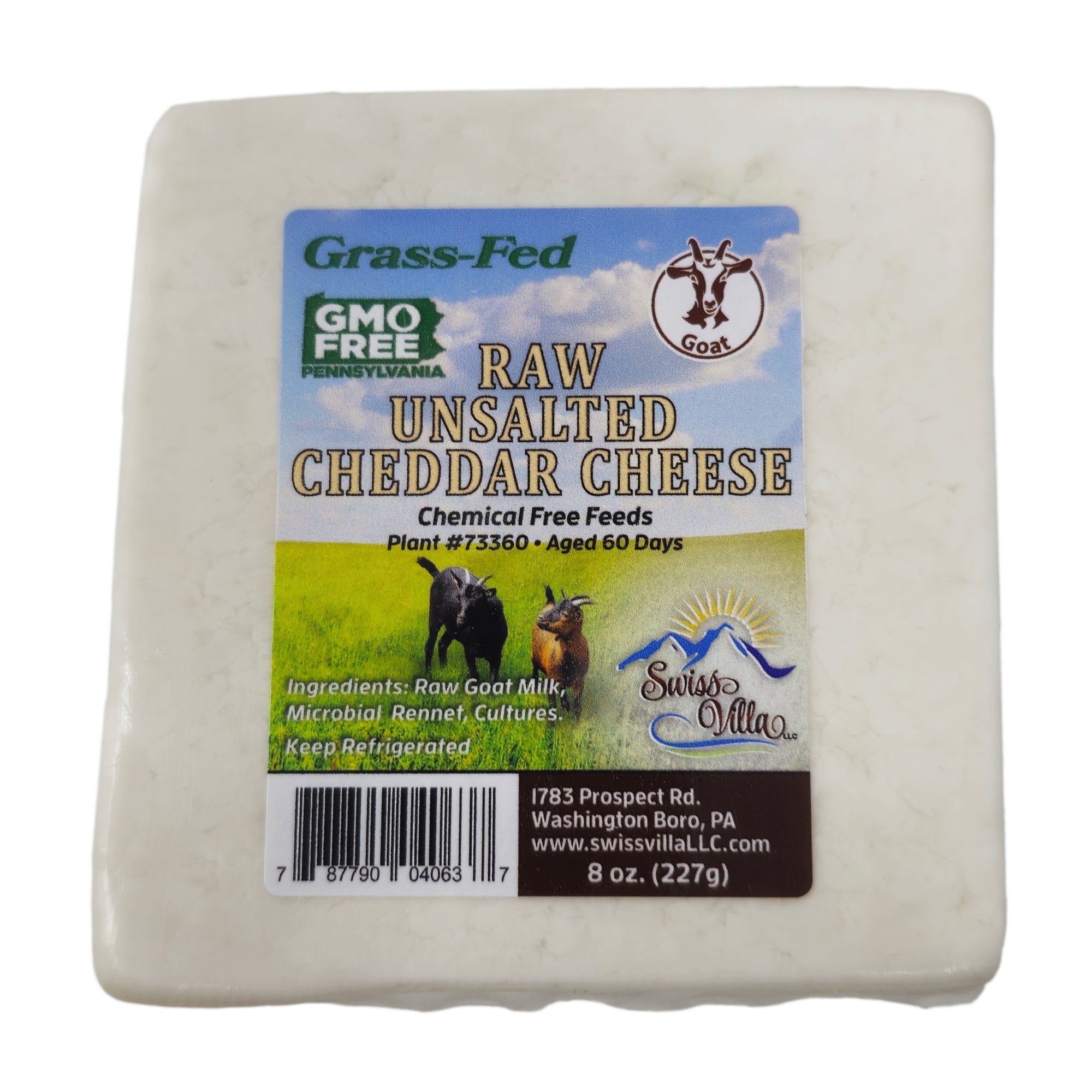 COMING SOON - Swiss Villa Raw Unsalted Cheddar Goat Cheese - 8oz.