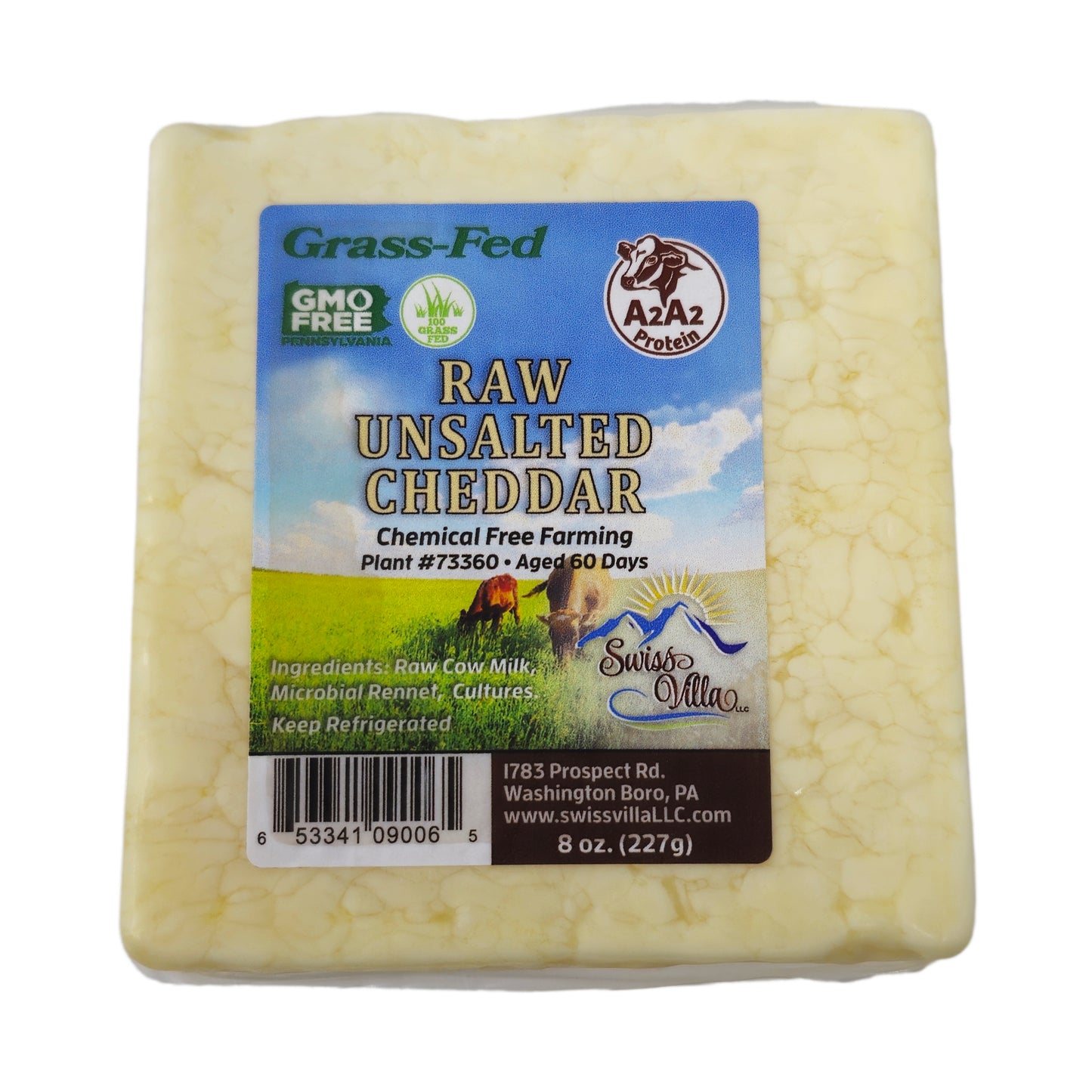 COMING SOON - Swiss Villa Raw Unsalted Cheddar Cow Cheese - 8oz.