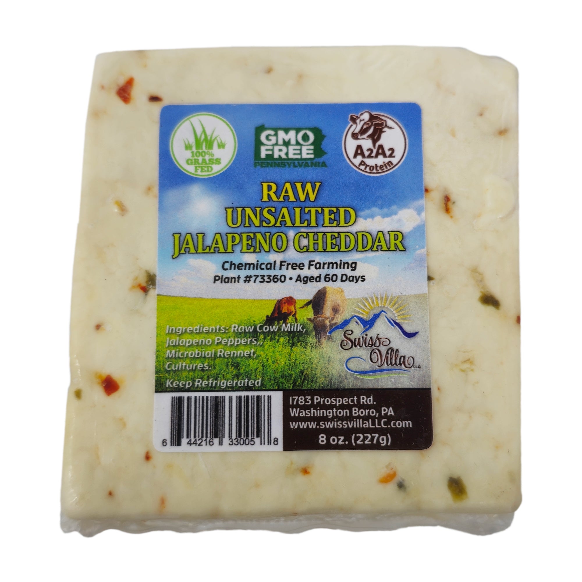 COMING SOON - Swiss Villa Raw Unsalted Jalapeno Cheddar Cow Cheese - 8oz.